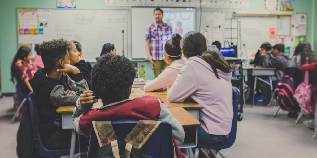 Students studying in a classroom